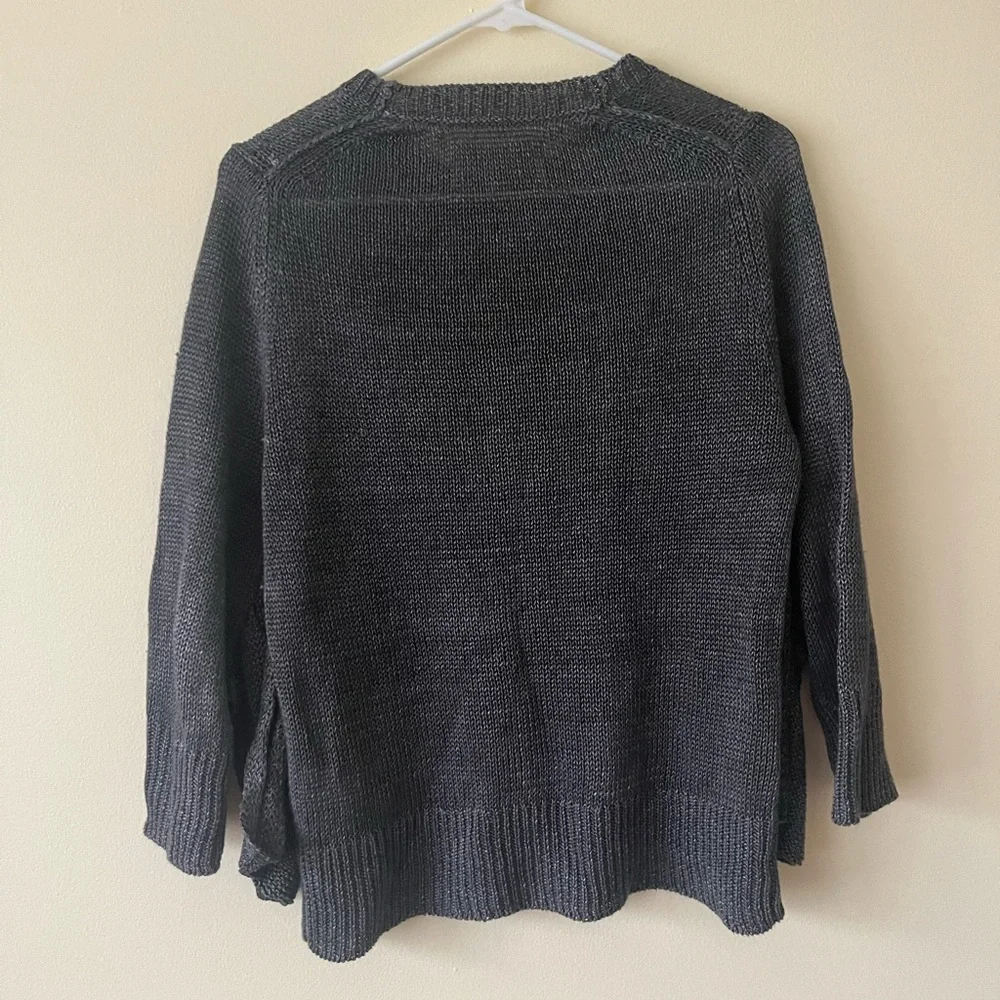 Brochu Walker Linen Mead Draped Knit Sleeve Pullover Sweater XS Dark Gray